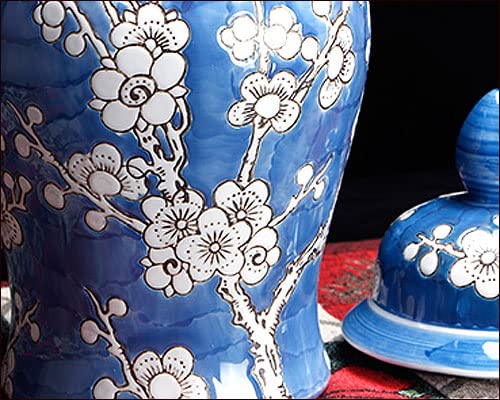 箱付き】青色陶器 蓋付き花器 浮彫り装飾